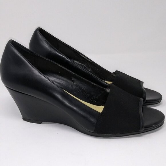 Ellen Tracy | Black Open Toe Wedges Sz 9.5 - Picture 6 of 6